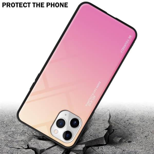 iPhone 11 PRO Suojakuori Suojakotelo Kaksivärinen joka on valmistettu TPU-silikonista ja jonka takaosa on valmistettu karkaistusta lasista