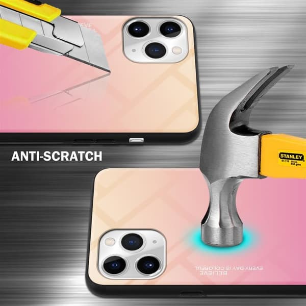 iPhone 11 PRO Suojakuori Suojakotelo Kaksivärinen joka on valmistettu TPU-silikonista ja jonka takaosa on valmistettu karkaistusta lasista