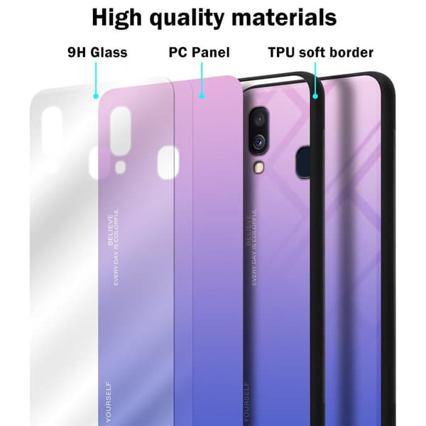 Samsung Galaxy A40 Skal Fodral i två färger av TPU-silikon och baksida av härdat glas Case Cover Mobilskydd