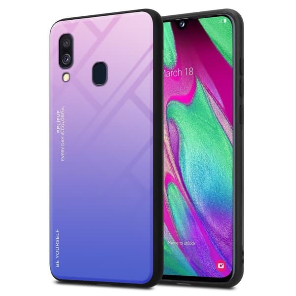 Samsung Galaxy A40 Skal Fodral i två färger av TPU-silikon och baksida av härdat glas Case Cover Mobilskydd