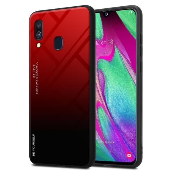 Samsung Galaxy A40 Skal Fodral i två färger av TPU-silikon och baksida av härdat glas Case Cover Mobilskydd