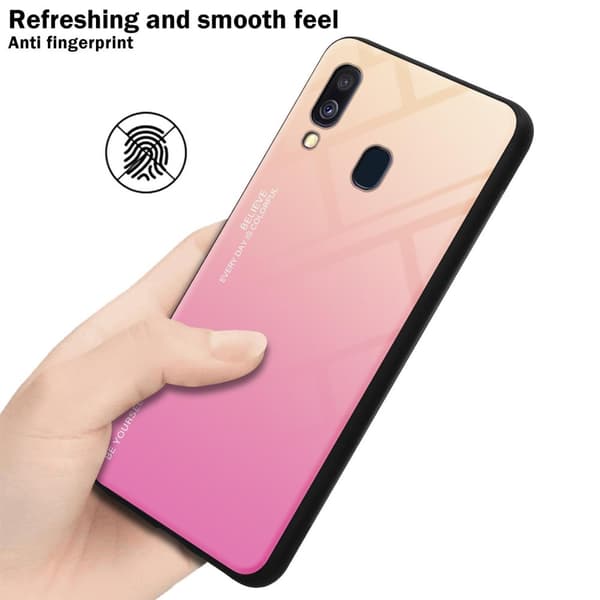 Samsung Galaxy A40 Skal Fodral i två färger av TPU-silikon och baksida av härdat glas Case Cover Mobilskydd