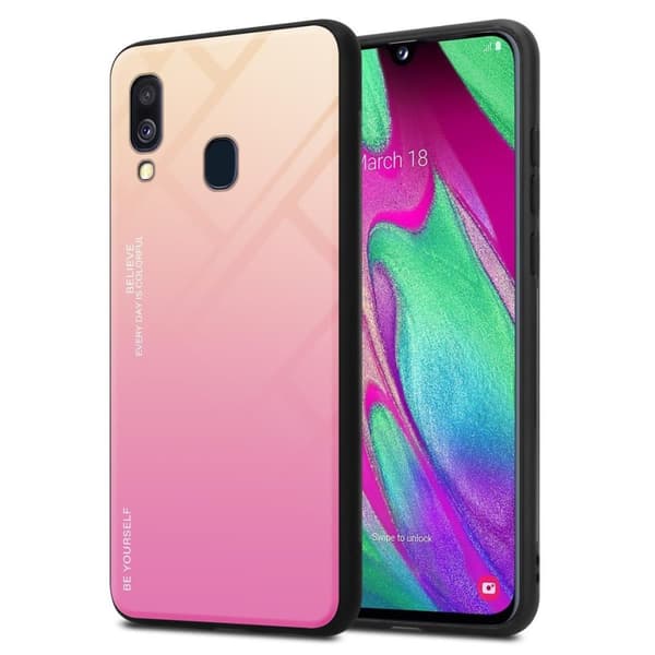 Samsung Galaxy A40 Skal Fodral i två färger av TPU-silikon och baksida av härdat glas Case Cover Mobilskydd