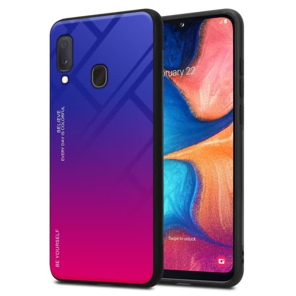 Samsung Galaxy A10e / A20e Skal Fodral i två färger av TPU-silikon och baksida av härdat glas Case Cover Mobilskydd LILA - RÖD