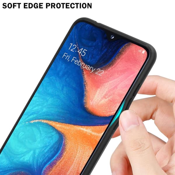 Samsung Galaxy A10e / A20e Suojakuori Suojakotelo Kaksivärinen joka on valmistettu TPU-silikonista ja jonka takaosa on valmistettu karkaistusta