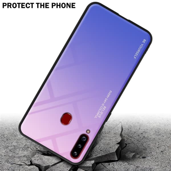 Samsung Galaxy A20s Suojakuori Suojakotelo Kaksivärinen joka on valmistettu TPU-silikonista ja jonka takaosa on valmistettu karkaistusta lasista