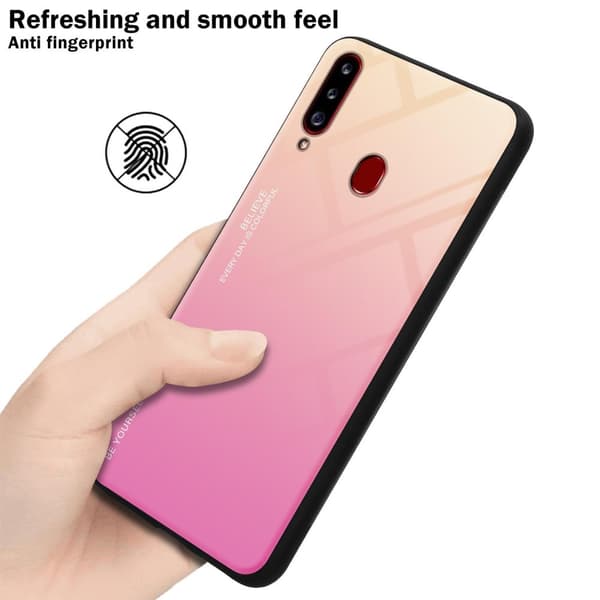Samsung Galaxy A20s Skal Fodral i två färger av TPU-silikon och baksida av härdat glas Case Cover Mobilskydd