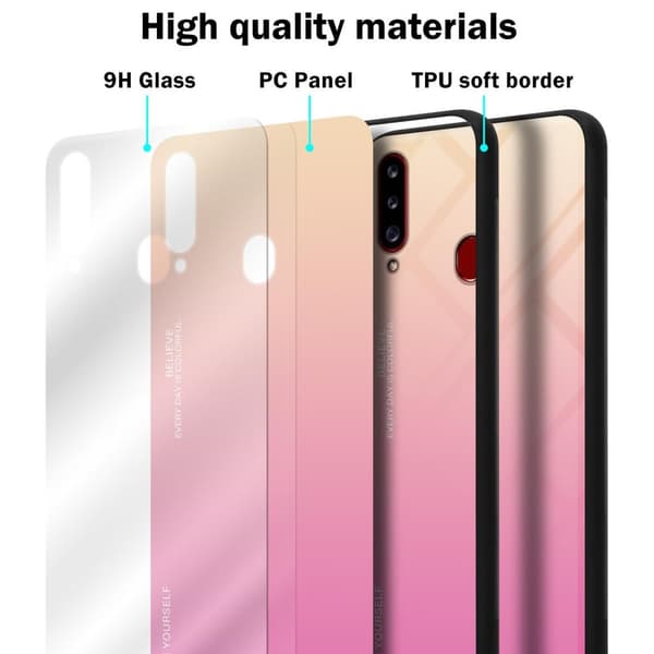 Samsung Galaxy A20s Skal Fodral i två färger av TPU-silikon och baksida av härdat glas Case Cover Mobilskydd