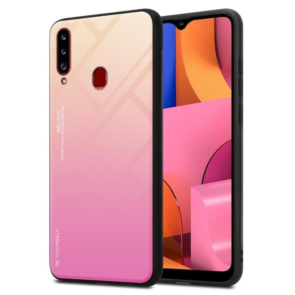 Samsung Galaxy A20s Skal Fodral i två färger av TPU-silikon och baksida av härdat glas Case Cover Mobilskydd
