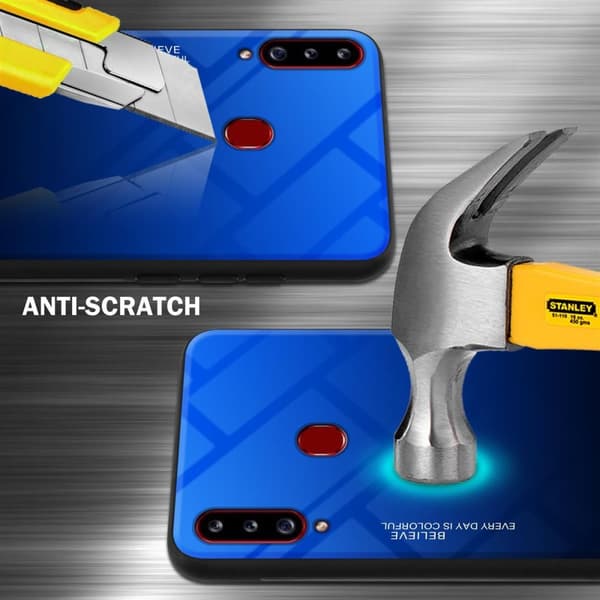 Samsung Galaxy A20s Skal Fodral i två färger av TPU-silikon och baksida av härdat glas Case Cover Mobilskydd