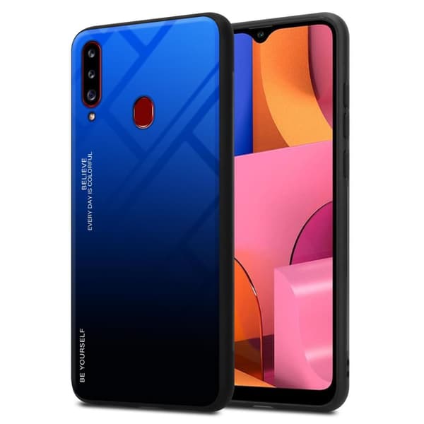 Samsung Galaxy A20s Skal Fodral i två färger av TPU-silikon och baksida av härdat glas Case Cover Mobilskydd
