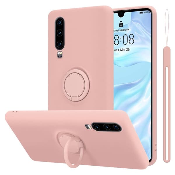 Huawei P30 Suojakotelo Suojakuori joustavasta TPU-silikonista jossa on rengas LIQUID VAALEANPUNAINEN