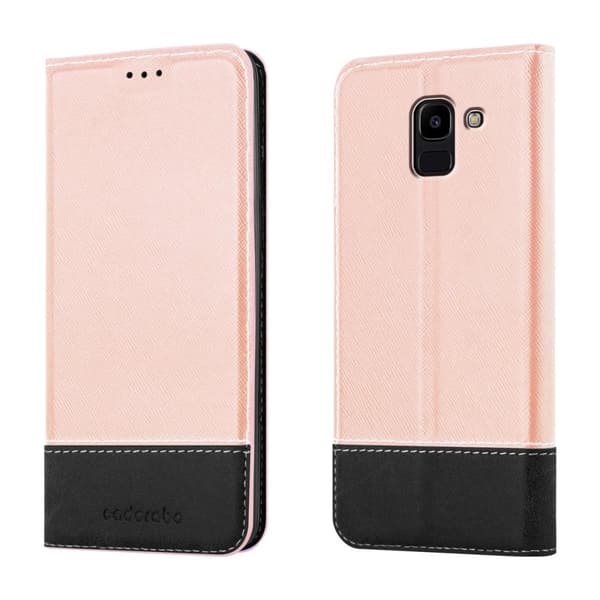 Fordral för Samsung Galaxy J6 2018 Skal med magnetisk stängning, ståfunktion och kortficka Mobilskydd ROSE GULD SVART
