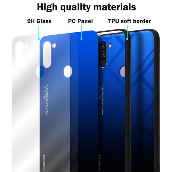 Deksel til Samsung Galaxy A11 / M11 Silikondeksel av TPU-silikon og bakside av herdet glass