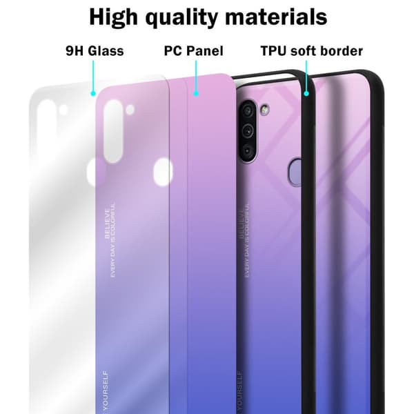 Deksel til Samsung Galaxy A11 / M11 Silikondeksel av TPU-silikon og bakside av herdet glass