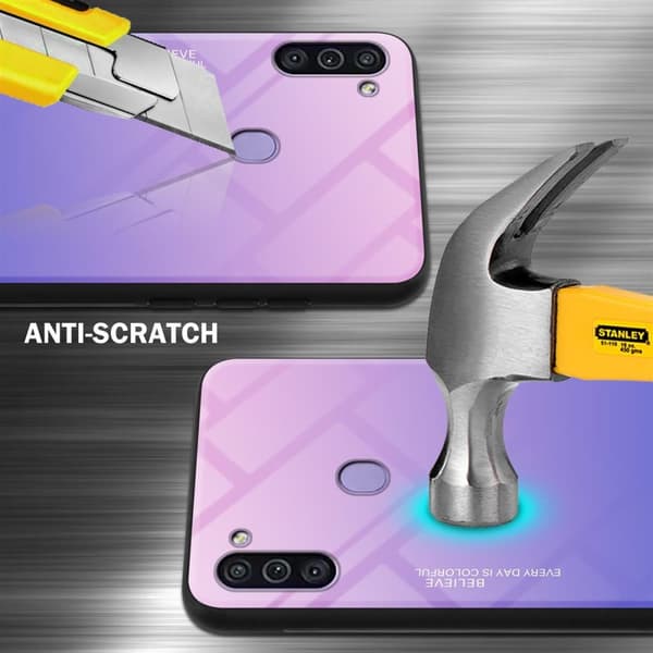 Deksel til Samsung Galaxy A11 / M11 Silikondeksel av TPU-silikon og bakside av herdet glass