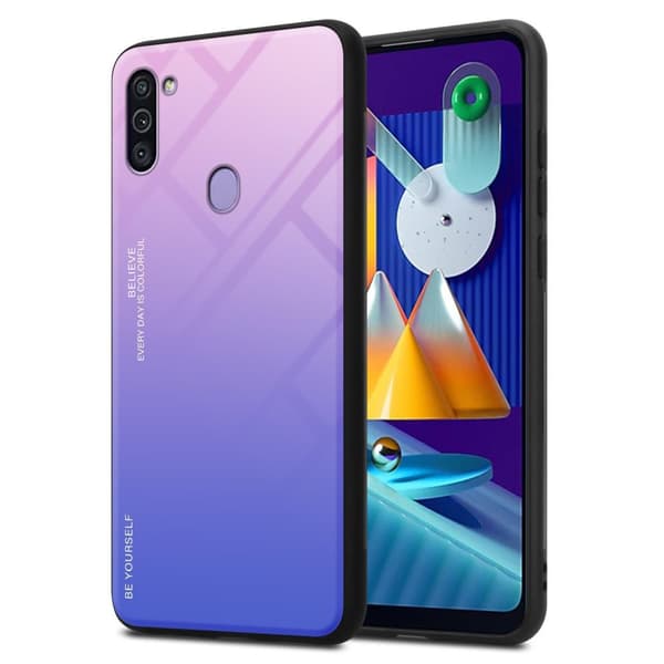 Deksel til Samsung Galaxy A11 / M11 Silikondeksel av TPU-silikon og bakside av herdet glass