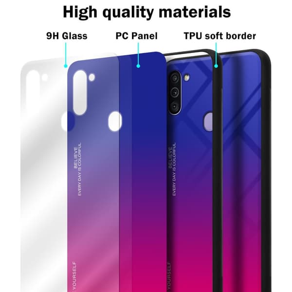 Deksel til Samsung Galaxy A11 / M11 Silikondeksel av TPU-silikon og bakside av herdet glass