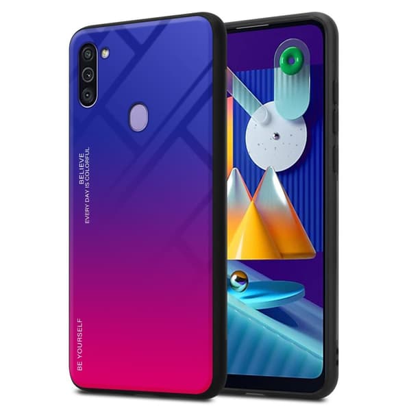 Deksel til Samsung Galaxy A11 / M11 Silikondeksel av TPU-silikon og bakside av herdet glass