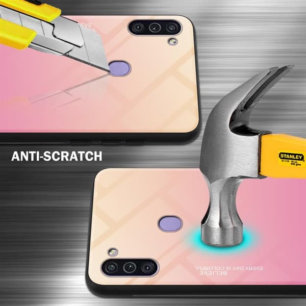 Deksel til Samsung Galaxy A11 / M11 Silikondeksel av TPU-silikon og bakside av herdet glass
