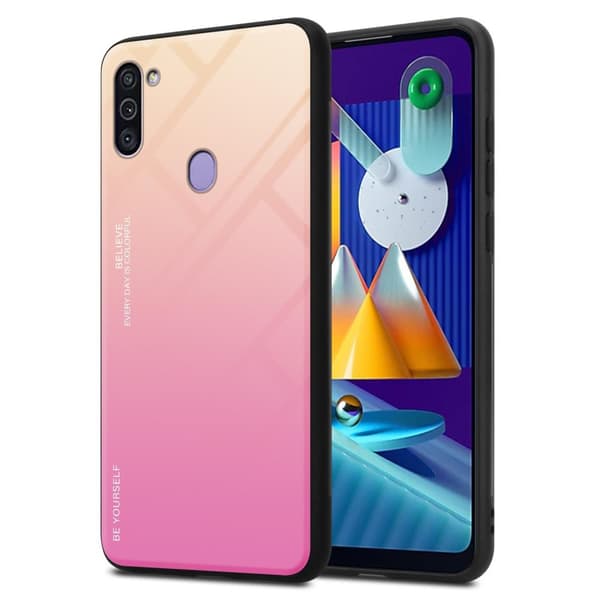 Deksel til Samsung Galaxy A11 / M11 Silikondeksel av TPU-silikon og bakside av herdet glass