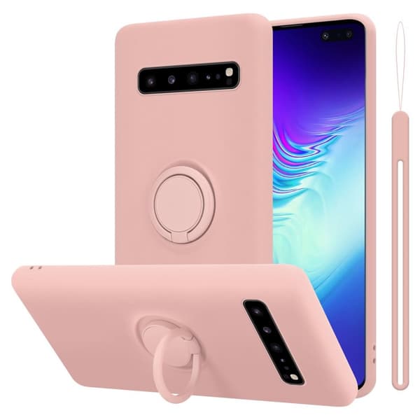 Samsung Galaxy S10 5G Suojakotelo Suojakuori joustavasta TPU-silikonista jossa on rengas LIQUID VAALEANPUNAINEN