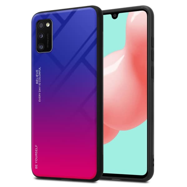 Deksel til Samsung Galaxy A41 Silikondeksel av TPU-silikon og bakside av herdet glass LILLA - RØD