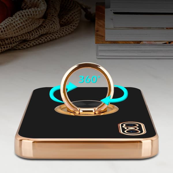 Deksel til iPhone XS MAX med ring Etui av fleksibel TPU-silikon, med kamerabeskyttelse magnetisk bilholder