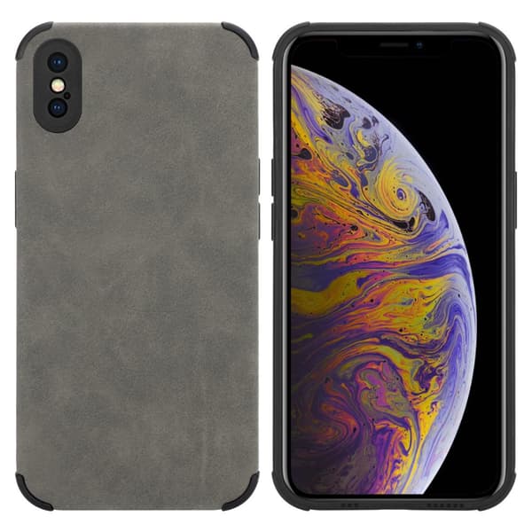 Deksel til iPhone X / XS Beskyttelsesdeksel TPU-silikon med bakside av edelt kunstmuggskinn Sandgrå