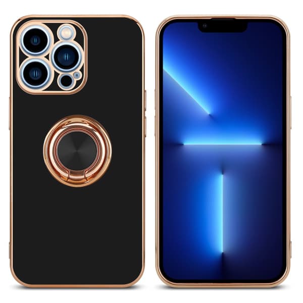 Deksel til iPhone 13 PRO med ring Etui av fleksibel TPU-silikon, med kamerabeskyttelse magnetisk bilholder