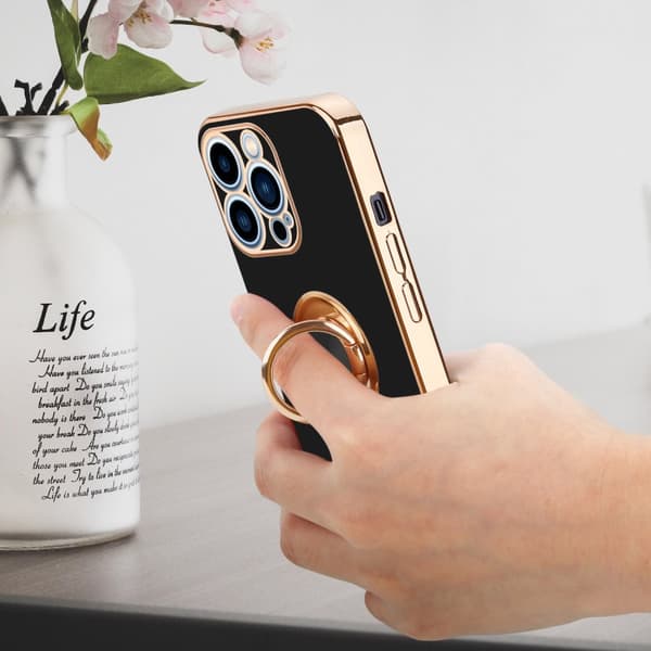 Deksel til iPhone 13 PRO med ring Etui av fleksibel TPU-silikon, med kamerabeskyttelse magnetisk bilholder