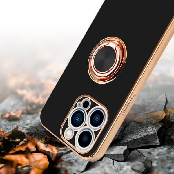 Deksel til iPhone 13 PRO med ring Etui av fleksibel TPU-silikon, med kamerabeskyttelse magnetisk bilholder