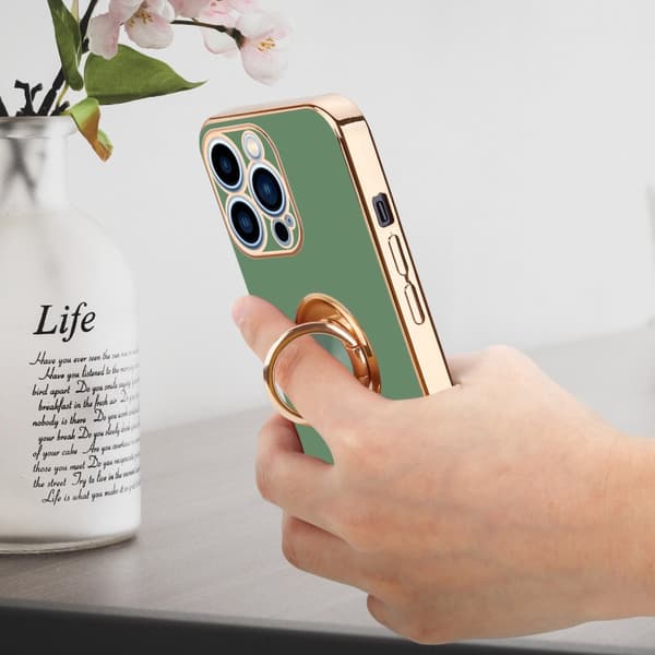Deksel til iPhone 13 PRO med ring Etui av fleksibel TPU-silikon, med kamerabeskyttelse magnetisk bilholder