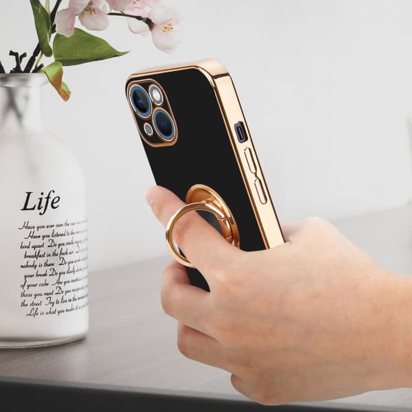 Deksel til iPhone 13 MINI med ring Etui av fleksibel TPU-silikon, med kamerabeskyttelse magnetisk bilholder