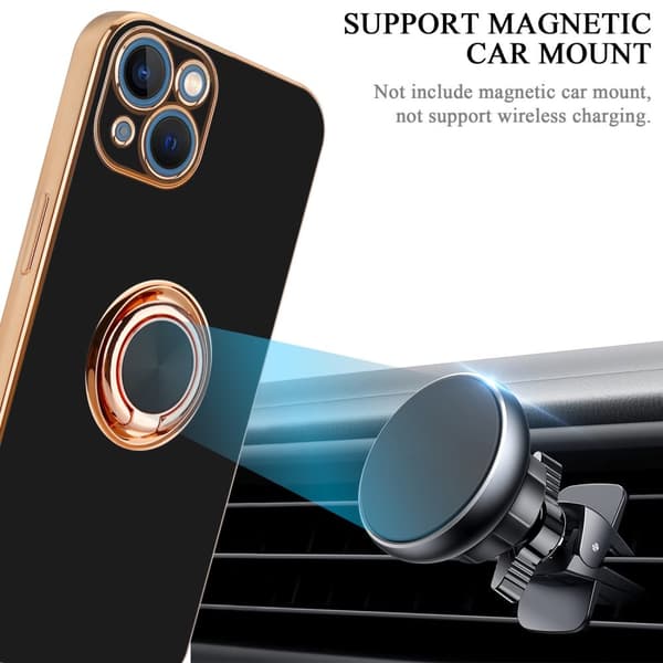 Deksel til iPhone 13 MINI med ring Etui av fleksibel TPU-silikon, med kamerabeskyttelse magnetisk bilholder