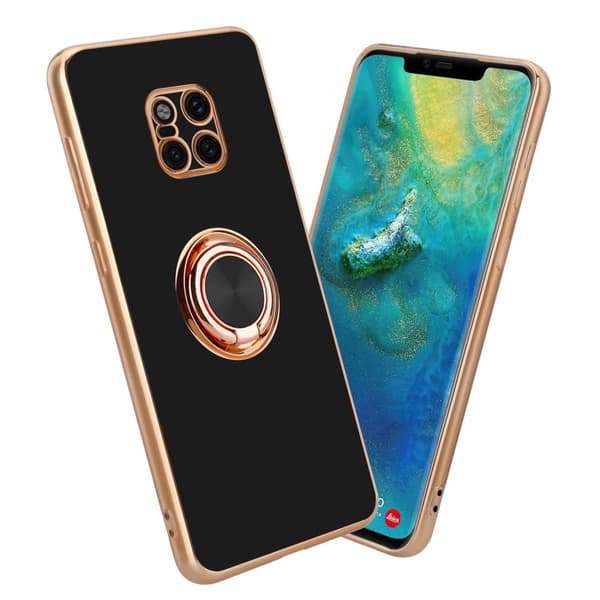 Deksel til Huawei MATE 20 PRO med ring Etui av fleksibel TPU-silikon, med kamerabeskyttelse magnetisk bilholder Glossy Black - Gull