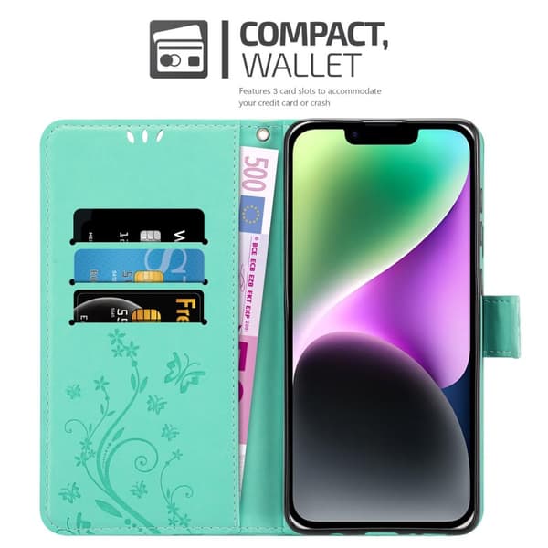 iPhone 14 PLUS Pungetui Cover Blomster ()