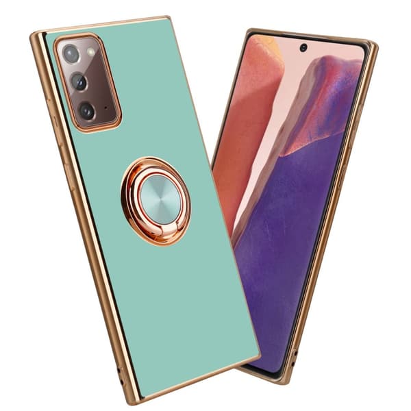 Deksel til Samsung Galaxy NOTE 20 med ring Etui av fleksibel TPU-silikon, med kamerabeskyttelse magnetisk bilholder Blank turkis - Gull