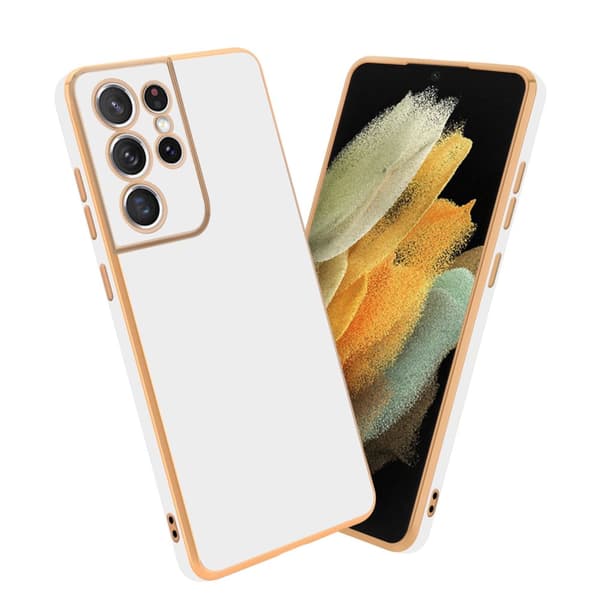 Silikondeksel til Samsung Galaxy S21 ULTRA med kamerabeskyttelse Blank hvit - gull