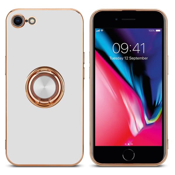Deksel til iPhone 7 / 7S / 8 / SE 2020 med ring Etui av fleksibel TPU-silikon, med kamerabeskyttelse magnetisk bilholder