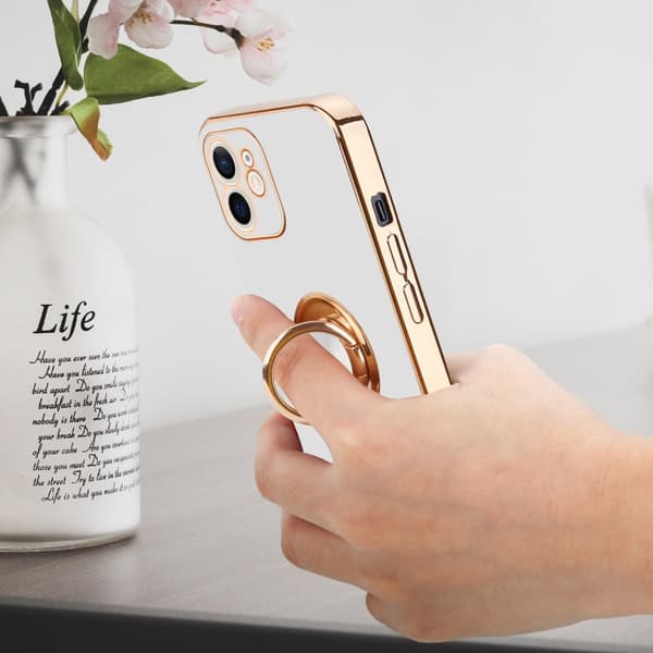 Deksel til iPhone 12 MINI med ring Etui av fleksibel TPU-silikon, med kamerabeskyttelse magnetisk bilholder