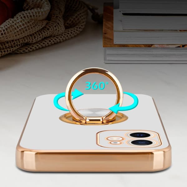 Deksel til iPhone 12 MINI med ring Etui av fleksibel TPU-silikon, med kamerabeskyttelse magnetisk bilholder