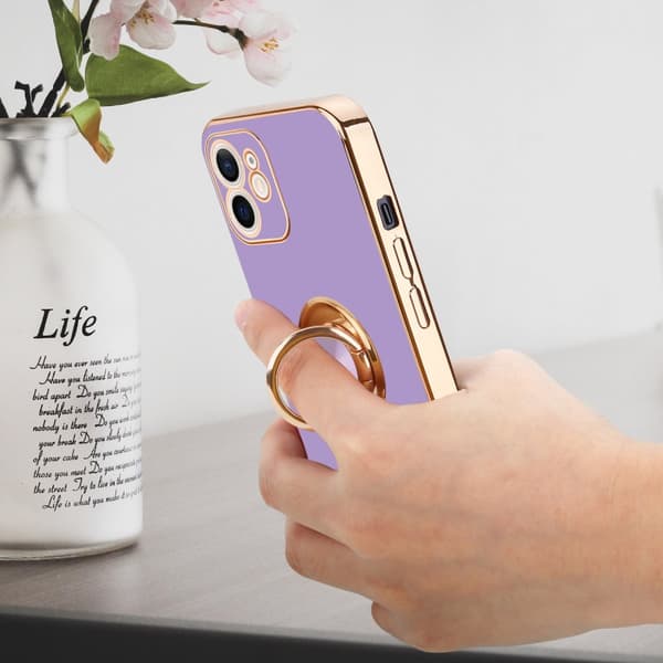 Deksel til iPhone 12 MINI med ring Etui av fleksibel TPU-silikon, med kamerabeskyttelse magnetisk bilholder