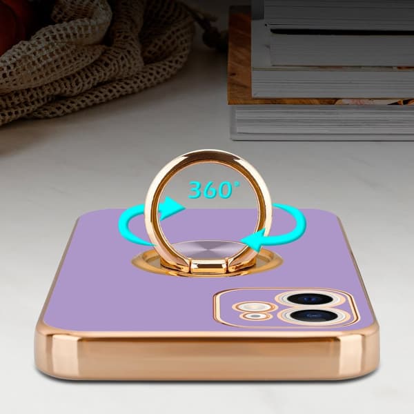 Deksel til iPhone 12 MINI med ring Etui av fleksibel TPU-silikon, med kamerabeskyttelse magnetisk bilholder