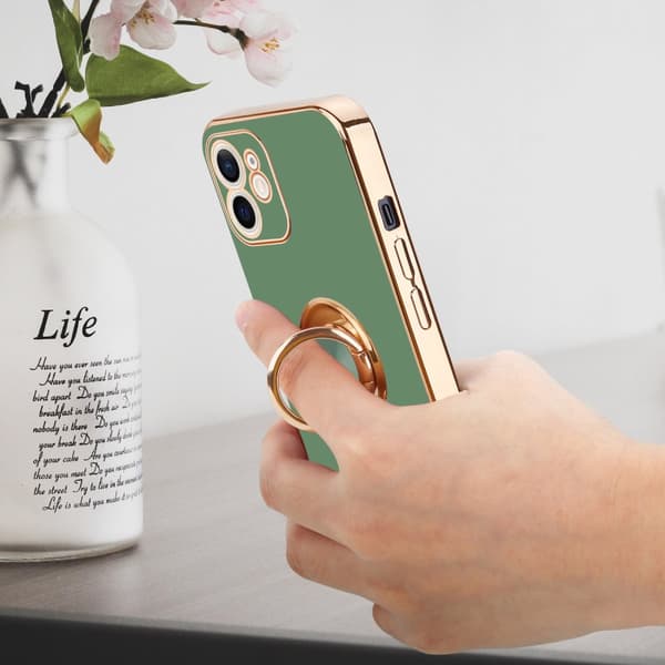 Deksel til iPhone 12 MINI med ring Etui av fleksibel TPU-silikon, med kamerabeskyttelse magnetisk bilholder