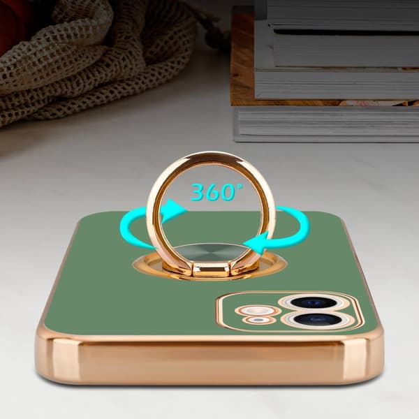 Deksel til iPhone 12 MINI med ring Etui av fleksibel TPU-silikon, med kamerabeskyttelse magnetisk bilholder