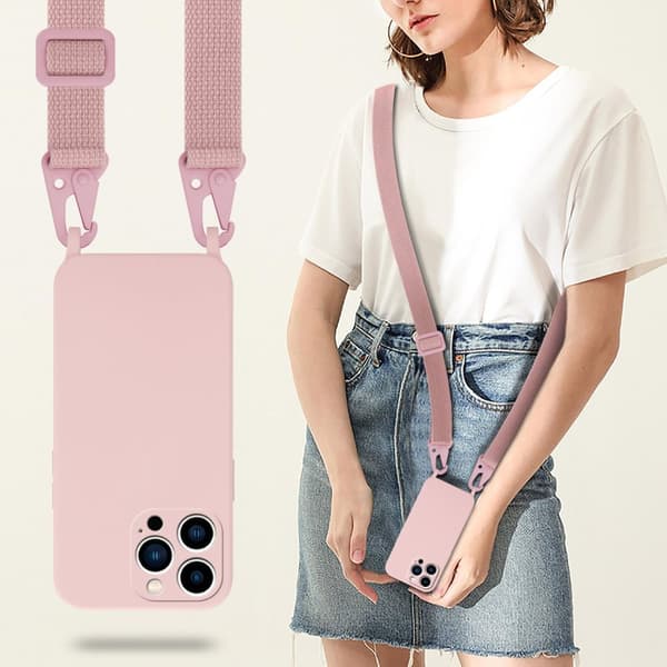 Deksel med Kedja for iPhone 14 PRO Silikonbeskyttelsesetui med lengdejusterbar ledningsstropp