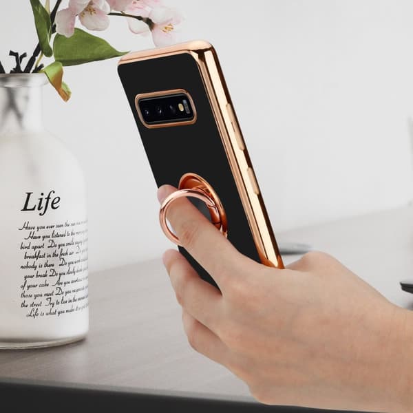Deksel til Samsung Galaxy S10 PLUS med ring Etui av fleksibel TPU-silikon, med kamerabeskyttelse magnetisk bilholder