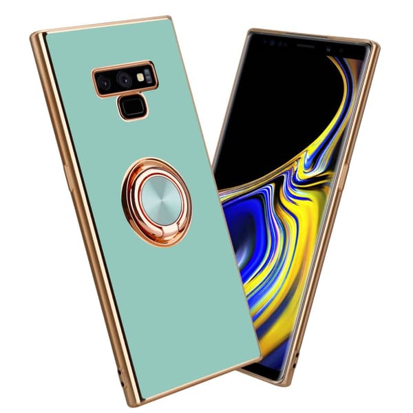 Deksel til Samsung Galaxy NOTE 9 med ring Etui av fleksibel TPU-silikon, med kamerabeskyttelse magnetisk bilholder Blank turkis - Gull