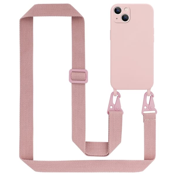 Deksel med Kedja for iPhone 14 PLUS Silikonbeskyttelsesetui med lengdejusterbar ledningsstropp
